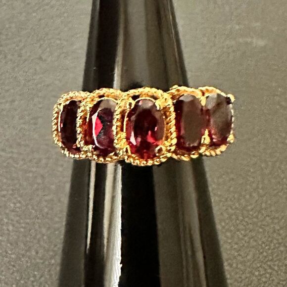 NWT Gen Garnet 14KT Gold Plated Tier Ring Size 5 - New - Picture 2 of 8